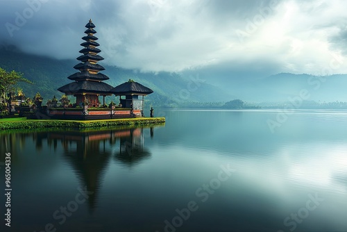 Ulun Danu Beratan temple at the edge of Lake Bratan, Bali, Indonesia , ai