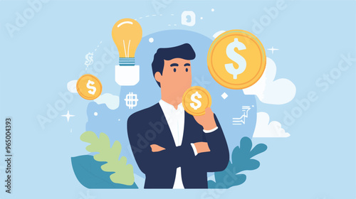 Money question, where to invest, pay off debt or invest to earn profit, financial choice or alternative to make decision concept, businessman investor holding money coin thinking about investment.