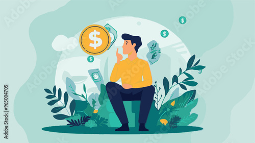 Money question, where to invest, pay off debt or invest to earn profit, financial choice or alternative to make decision concept, businessman investor holding money coin thinking about investment.