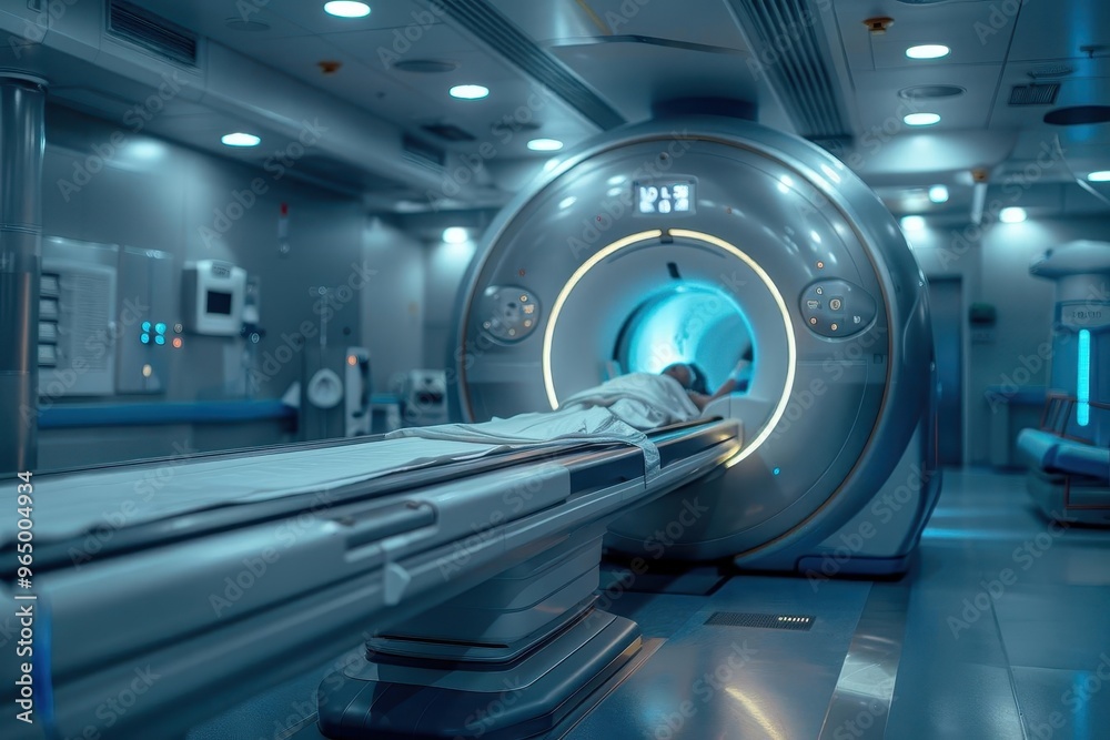 A high-tech MRI room featuring advanced medical equipment for imaging and diagnostics in a modern healthcare facility. A high-tech MRI room featuring advanced medical equipment for imaging and diagnostics in a modern healthcare facility.