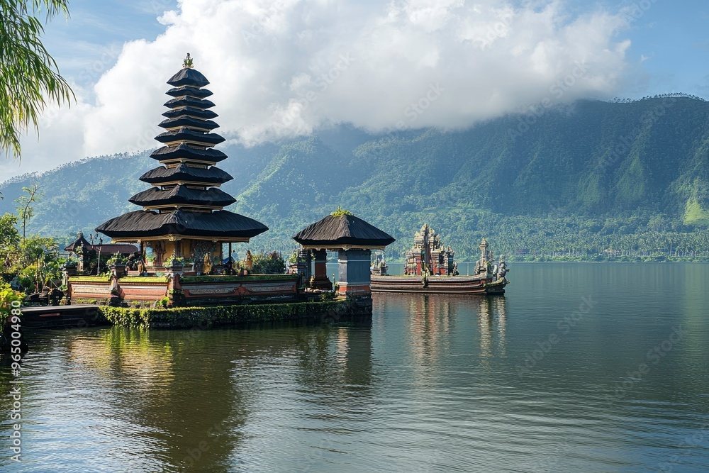 Obraz premium Ulun Danu Beratan temple at the edge of Lake Bratan, Bali, Indonesia , ai