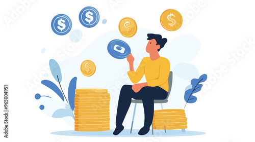 Money question, where to invest, pay off debt or invest to earn profit, financial choice or alternative to make decision concept, businessman investor holding money coin thinking about investment.