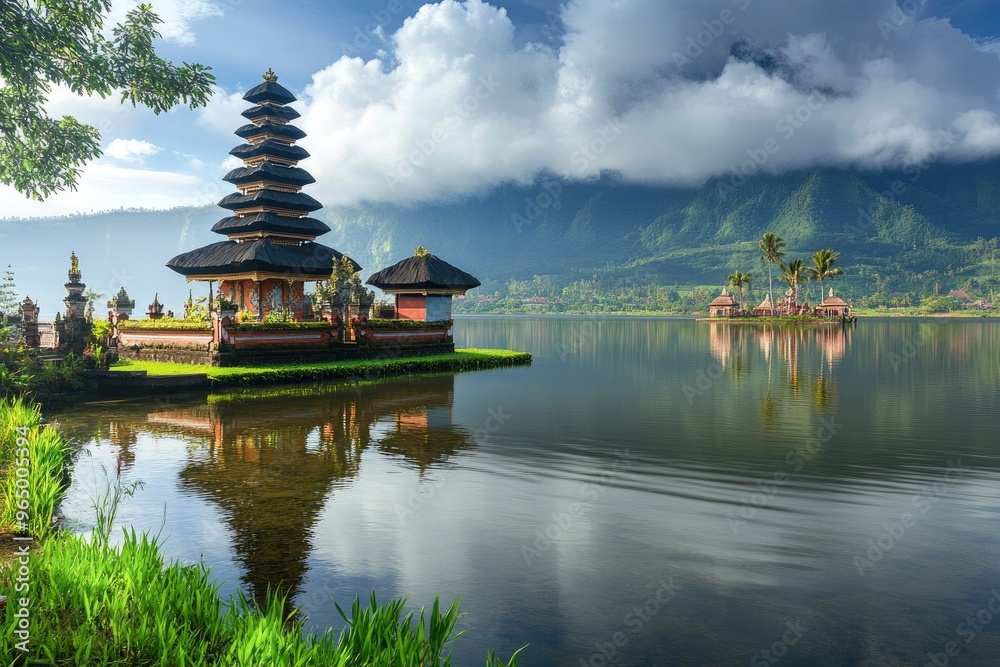 Obraz premium Ulun Danu Beratan temple at the edge of Lake Bratan, Bali, Indonesia , ai