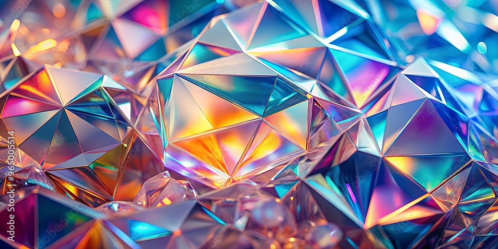 Wide panoramic polygonal wallpaper featuring a render of an abstract crystal background with iridescent texture, macro panorama, and faceted gem details Wide panoramic polygonal wallpaper featuring a render of an abstract crystal background with iridescent texture, macro panorama, and faceted gem details