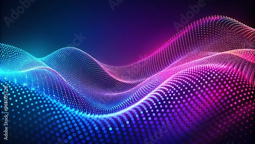 A mesmerizing dot particles wavy flow pattern in colorful blue, purple, and pink gradients on a background