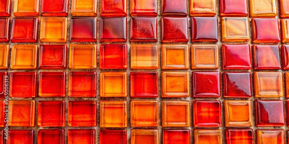 Close-up of vibrant red and orange glass tiles forming a square pattern Close-up of vibrant red and orange glass tiles forming a square pattern