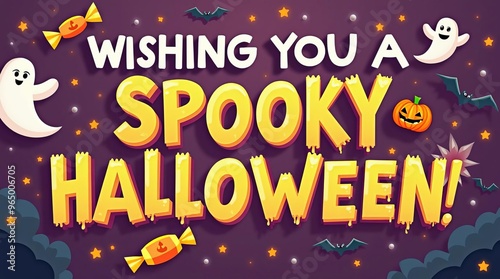 Wishing You a Spooky Halloween: Festive Ghosts and Pumpkins Greeting Card