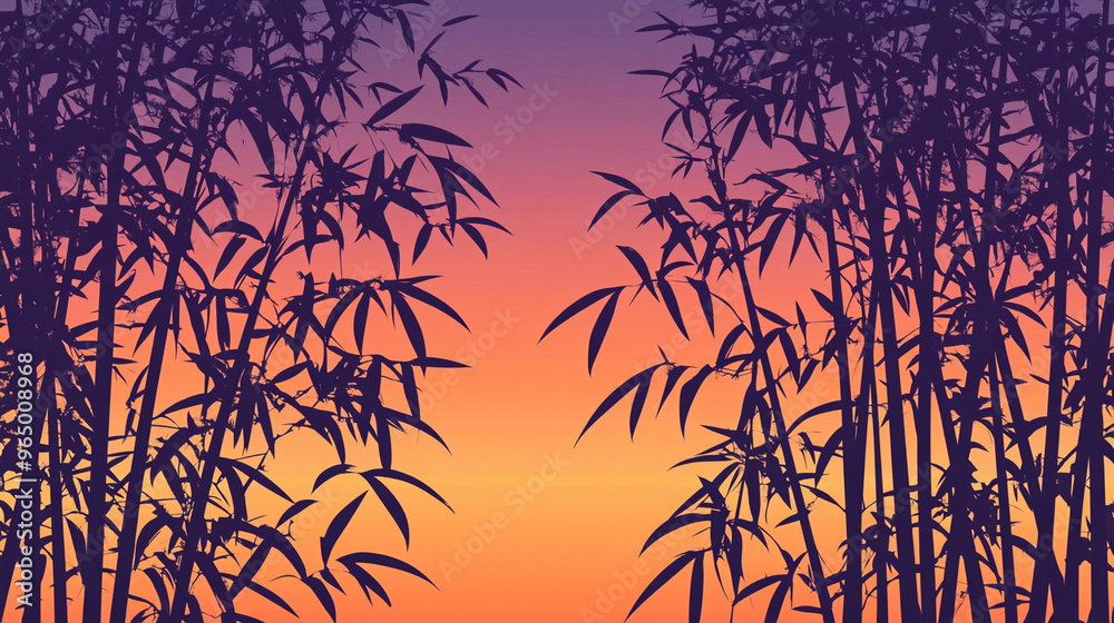 Obraz premium sunset on bamboo background illustration