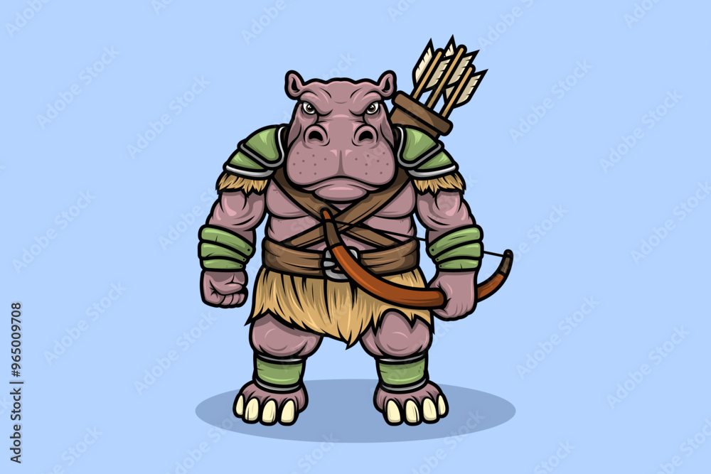 Hipo Warrior Tribe with Bow and Arrow Cartoon Mascot Character Hipo Warrior Tribe with Bow and Arrow Cartoon Mascot Character