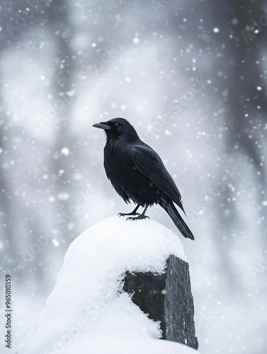 crow isolated on winter background