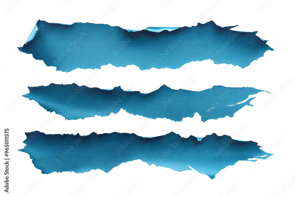 Realistic torn scrap blue paper stripes elements, isolated cliparts on transparent background Realistic torn scrap blue paper stripes elements, isolated cliparts on transparent background