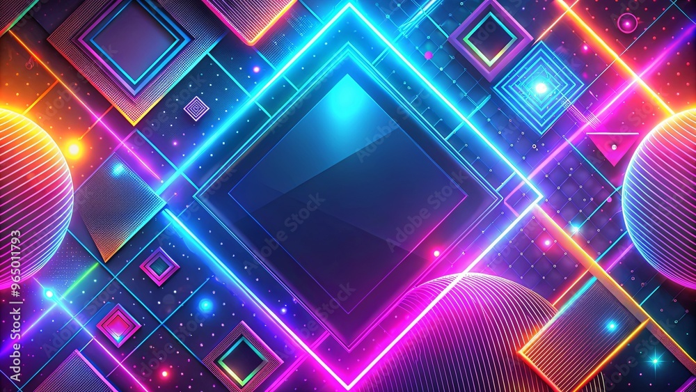 Vibrant neon geometric background with abstract shapes and patterns Vibrant neon geometric background with abstract shapes and patterns