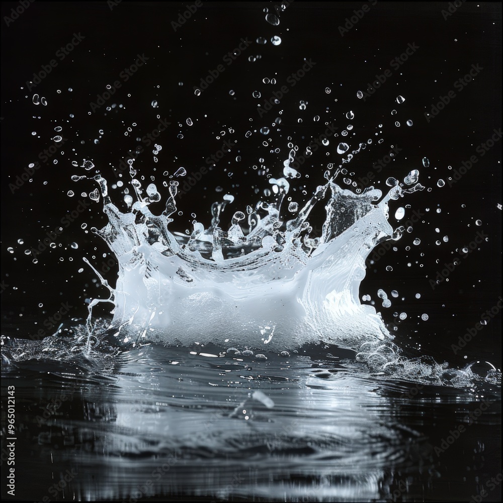 Water droplets splash on black