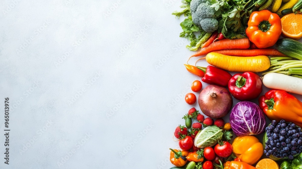 Vibrant Fresh Produce Background with Colorful Fruits and Vegetables