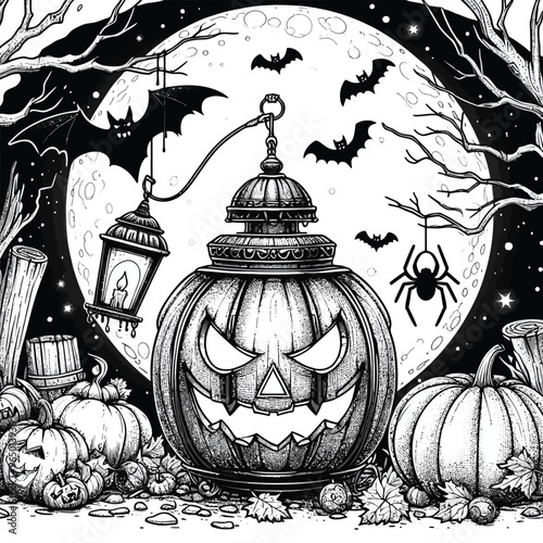 Spookey lantern house coloring page 
