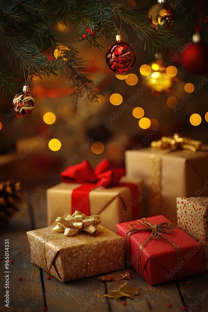 Wrapped gifts under tree Wrapped gifts under tree