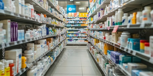 Well-Organized Drugstore Aisle with Neatly Arranged Over-the-Counter Medications