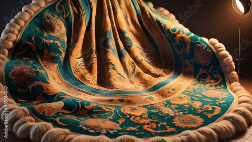 Vintage Carpet Texture with Abstract Ornament: Round Pattern Inspired by Middle Eastern Traditional Carpet Fabric Design