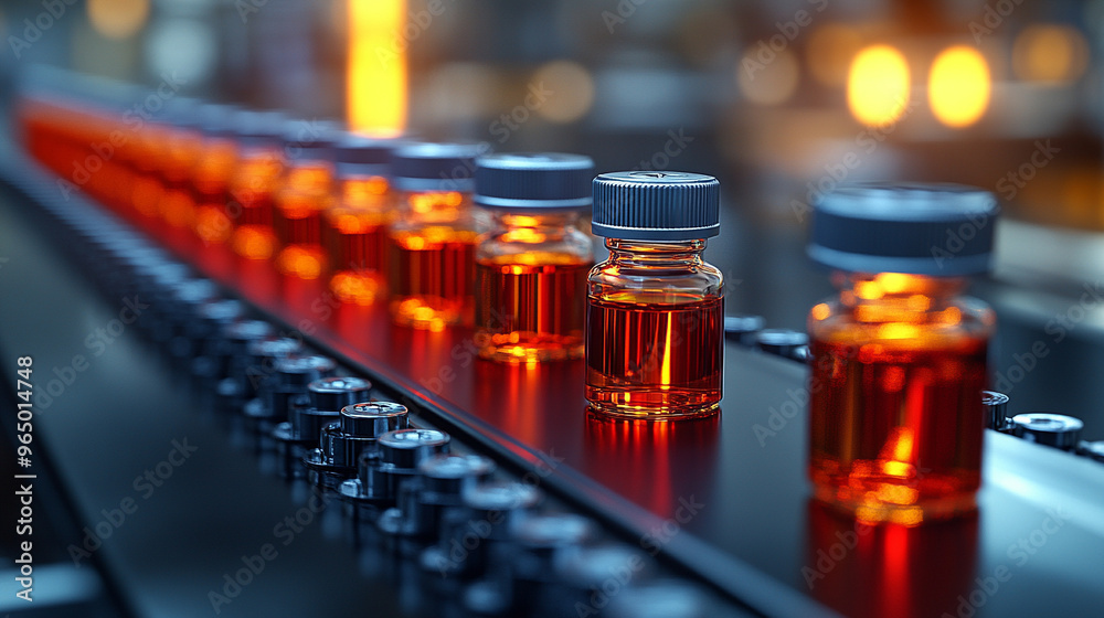 pharmaceutical vials filled with liquid, highlighting precision and meticulous organization in a clinical setting, symbolizing healthcare and scientific accuracy