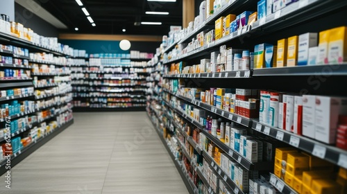 Well-Organized Drugstore Aisle with Neatly Arranged Over-the-Counter Medications