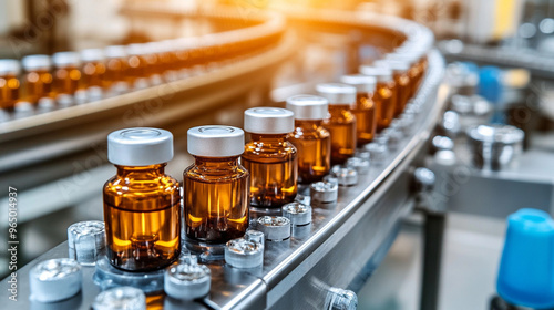 pharmaceutical vials filled with liquid, highlighting precision and meticulous organization in a clinical setting, symbolizing healthcare and scientific accuracy