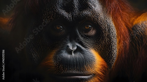 Portrait of a Majestic Orangutan in the Wild. photo