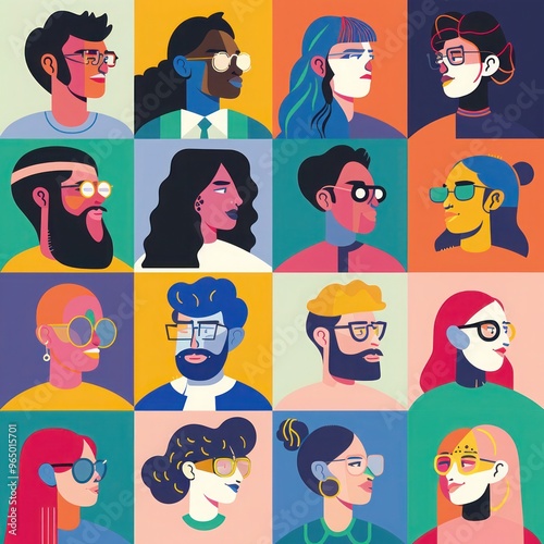Colorful Avatars of Diverse People in Modern Art Style