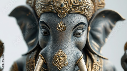 A highly detailed 3D close-up of Lord Ganesha's face, with a peaceful expression, emphasizing the lifelike textures of his skin