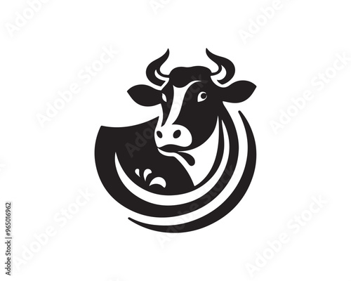 Cow logo vector. Animal farm. Cow icon vector illustration. Cow graphic silhouette black and white.