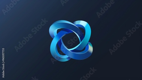 Blue 3D abstract shapes intertwined on a dark blue background.