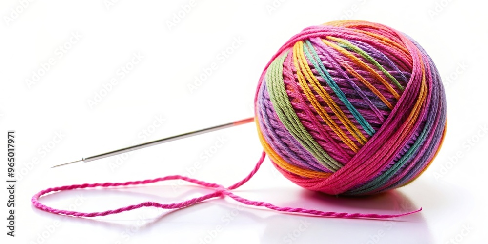 crafts, pink, handmade, white background, isolated, ball, hobby, DIY, supplies, creative, sewing, knitting, Colorful thread ball and needle with pink thread isolated on white background crafts, pink, handmade, white background, isolated, ball, hobby, DIY, supplies, creative, sewing, knitting, Colorful thread ball and needle with pink thread isolated on white background