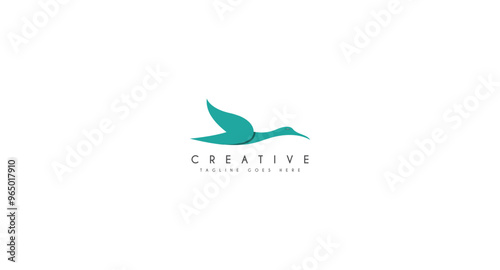 Modern flying duck and logo hunting. Vector illustration.