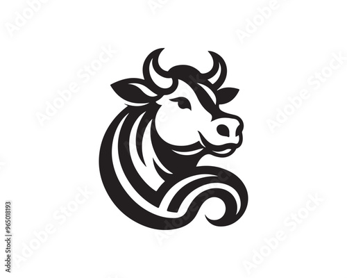 Cow logo vector. Animal farm. Cow icon vector illustration. Cow graphic silhouette black and white.