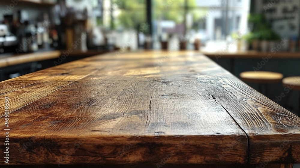 rustic wooden table top with natural texture, offering a versatile presentation space. The aged wood surface evokes a warm, organic feel, ideal for showcasing products or designs
