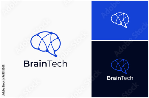Human Brain Mind Intelligence Network Connection Digital Technology Vector Logo Design Illustration