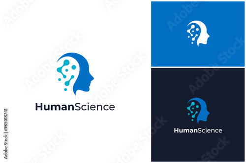 Human Head People Person Face Science Molecule Particle Intelligence Vector Logo Design Illustration