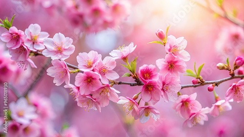 Pink cherry blossoms branch with soft focus background