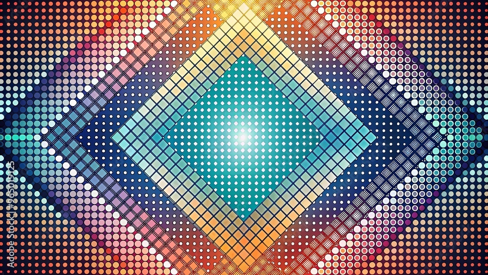 Abstract geometric background with halftone dotted rhombuses forming a mosaic design Abstract geometric background with halftone dotted rhombuses forming a mosaic design