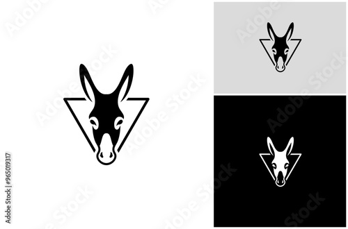 Donkey Mule Burro Horse Equine Head Face Farm Animal Flat Silhouette Vector Logo Design Illustration