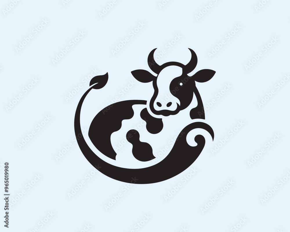 Cow logo vector. Animal farm. Cow icon vector illustration. Cow graphic silhouette black and white.