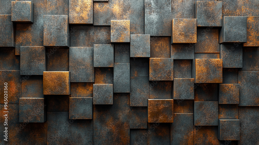 abstract composition featuring a geometric arrangement of metallic silver cubes, creating a reflective, futuristic wall. The cubes' precise alignment evokes a sense of order, technology, and minimalis abstract composition featuring a geometric arrangement of metallic silver cubes, creating a reflective, futuristic wall. The cubes' precise alignment evokes a sense of order, technology, and minimalis