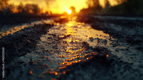 viscous crude oil with thick, glossy texture and reflective surface. The image captures the raw, unrefined nature of petroleum, symbolizing energy, natural resources, and industrial power photo