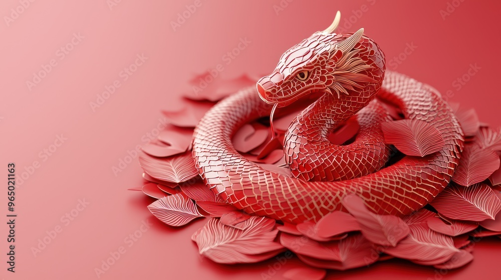 Majestic King Cobra on Festive Red Envelopes in Paper Cut Style with Golden Accents Symbolizing Prosperity and Celebration, generative AI Majestic King Cobra on Festive Red Envelopes in Paper Cut Style with Golden Accents Symbolizing Prosperity and Celebration, generative AI
