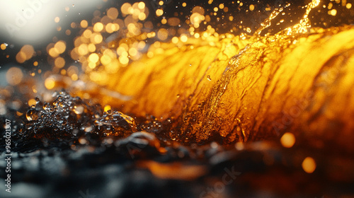 viscous crude oil with thick, glossy texture and reflective surface. The image captures the raw, unrefined nature of petroleum, symbolizing energy, natural resources, and industrial power photo