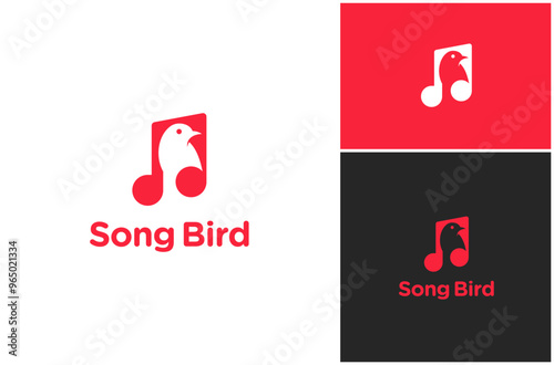 Bird Finch Robin Sparrow Music Song Musical Sing Negative Space Vector Logo Design Illustration
