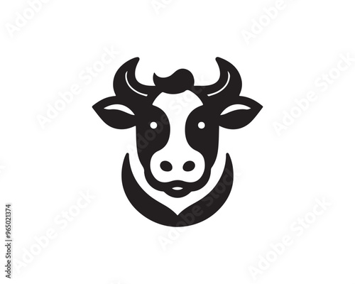 Cow logo vector. Animal farm. Cow icon vector illustration. Cow graphic silhouette black and white.