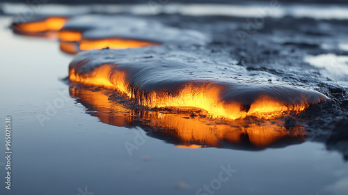 viscous crude oil with thick, glossy texture and reflective surface. The image captures the raw, unrefined nature of petroleum, symbolizing energy, natural resources, and industrial power photo