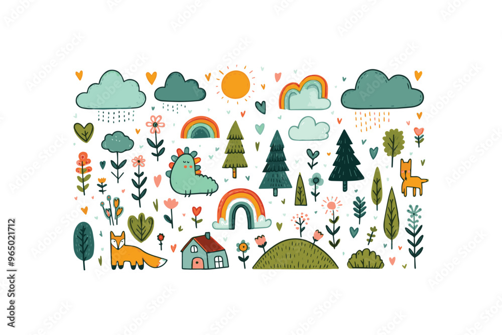 Obraz premium Hand-drawn sketch of children's cute vector school chalk background 
