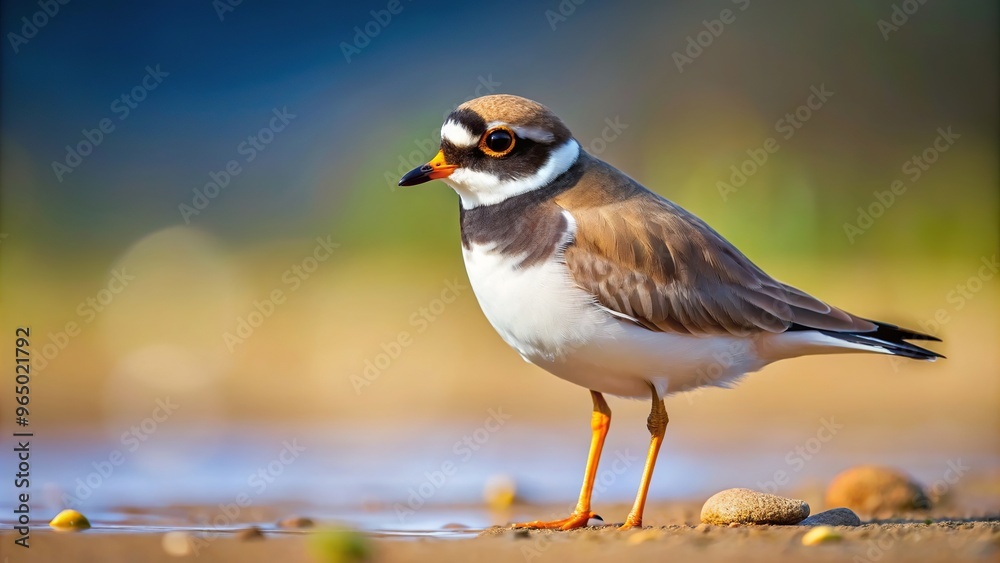 plumage, A detailed description A close up shot of a common ringed plover standing symmetrically on a sandy river bank showcasing its unique plumage and delicate features plumage, A detailed description A close up shot of a common ringed plover standing symmetrically on a sandy river bank showcasing its unique plumage and delicate features