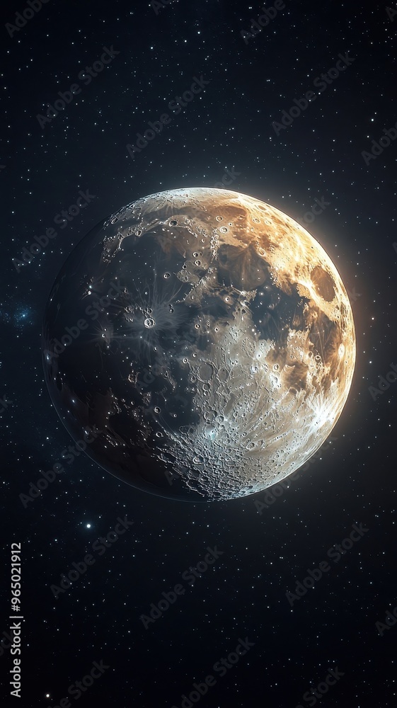 Fototapeta premium Moon rendered in watercolor style with soft gradients, subtle craters, and a luminous, ethereal effect.